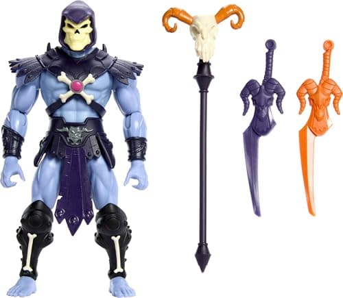 Image of Masters of the Universe Origins Action Figure 200X Cartoon Collection Skeletor, 5.5 Inch 1980s MOTU TV Villain, Detailed Design & Cape Staff 2 Swords, JHJ97