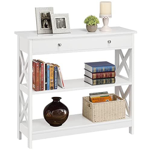 Image of Yaheetech Console Table for Hallway, Slim Entryway Table with Drawer & Storage Shelves, Wood Sofa Table for Small Spaces, Entryway, Living Room, 80x30x80cm, White