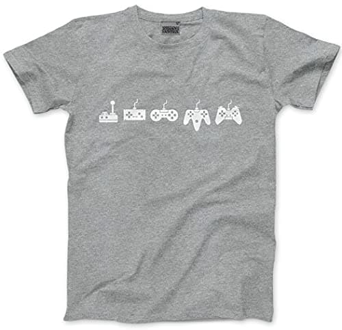Image of HotScamp Evolution of A Video Game Controller - Mens Unisex T-Shirt - Gamer Gaming Retro L Grey