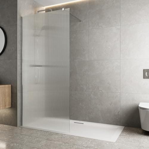 Image of BAYSTONE® 900mm Wet Room Shower Screen Panel 8mm Fluted Toughened Safety Easy Clean Glass Walk in Shower Enclosure, Frameless Panel, Chrome