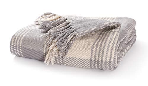 Image of EHC Premium 100% Cotton Large 150 x 200 cm Tartan Throws for Sofa, Armchair Bedspread, Grey