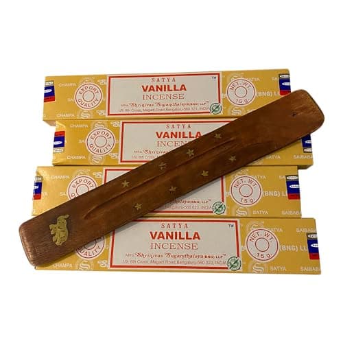 Image of VIE Satya Incense Sticks, 4 Packs x 15g, with Incense Holder, Vanilla