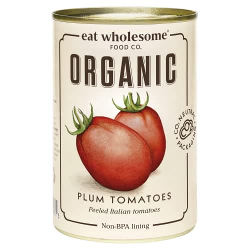 Image of Eat Wholesome Organic Peeled Plum Tomatoes, 400g (Pack of 12) - 100% Natural, Italian Tomatoes, No Added Sugar or Salt, Vegan, Non-BPA Lining