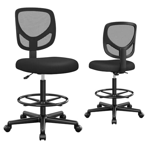 Image of SONGMICS Drafting Stool Chair, High Office Chair, Ergonomic Painting Chair with Adjustable Height Footrest, Standing Desk Chair, Seat Height 55-75 cm, Loading Capacity of 120 kg, Black OBN15BKUK