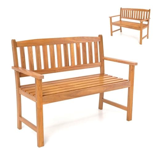 Image of SFAREST Wooden Garden Bench, 2-Seater Patio Loveseat Chair with Armrests, Outdoor Furniture Park Porch Seating for Backyard Porch Balcony Deck (110 x 56 x 86 cm)