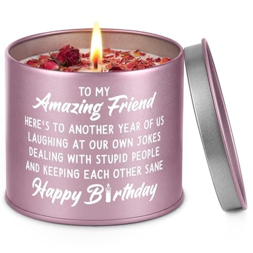 Image of SteadStyle Best Friend Birthday Gifts for Women - Thoughtful Friendship Birthday Gifts for Women, Bestie, BFF, Coworker, Classmate, 9 Oz Lavender Scented Soy Candle in A Tin Container with Rose Petals