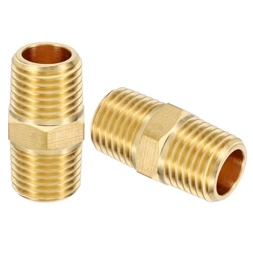 Image of PATIKIL Brass Pipe Fittings Coupler, 2Pcs 1/4" x 1/4" NPT Male Thread Brass Hex Nipple Coupling Reducer Adapter Tubing Connector Adaptor for Water, Air, Oil, Gas Line System