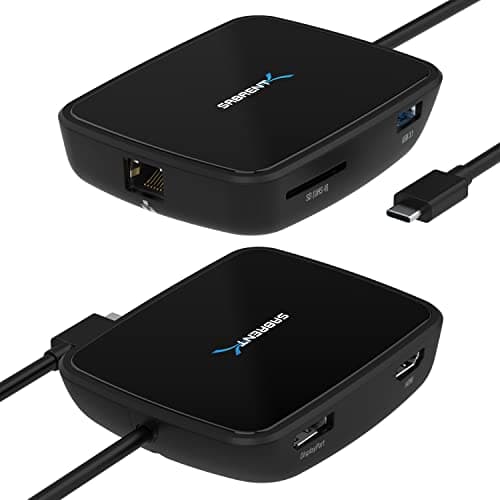 Image of SABRENT Thunderbolt Docking Station (intel Certified) USB C Adapter 5 in 1 with USB 3.2 Port, HDMI 2.0 4K, DisplayPort 8K, Ethernet LAN RJ45, SD uhs II Card Reader, for PC, Laptop, MacBook (HB-THUC)