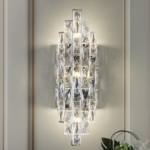 Image of JUJUQI Crystal Wall Light Sconce Modern Luxury Chrome Wall Lamp,Wall Lighting Fixtures for Living Room Bedroom Dining Room Hallway
