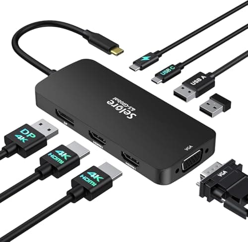 Image of USB C Docking Station Dual Monitor, 2 HDMI Multi Display Laptop Dock, USB C to Quad Monitor USBC Hub Multiport Adapter with 2*HDMI DP VGA PD 100W USB 2.0 for Dell HP Lenovo Asus Mac (Black)