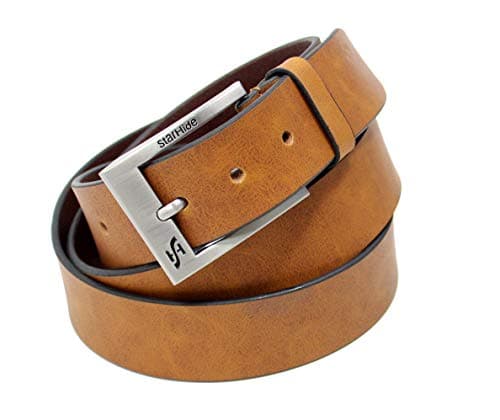 Image of STARHIDE Men's Genuine Cowhide Leather Belt, Full Grain 1.25" Wide Belt with Classic Buckle - Handcrafted Luxury Accessory for Formal and Casual Wear - Gift Boxed - SB07 Tan, (Medium 34" - 36")