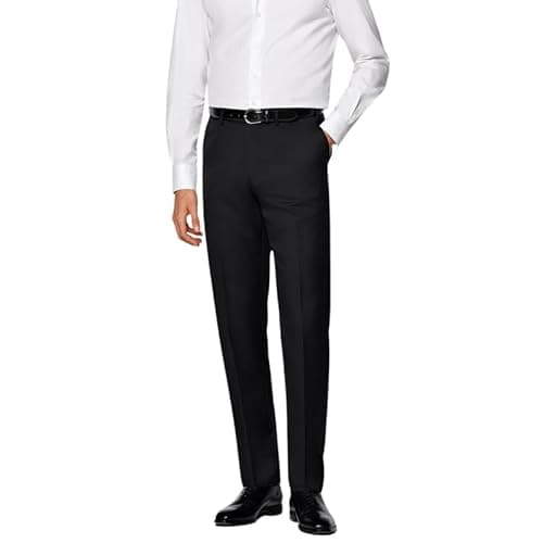 Image of Mens Smart Formal Trousers | Office Workwear Business Suit Bottoms | Flat Front & Straight Leg Dress Pants Classic & Comfort Fit | Waist Sizes 30–50 Inch- Black 40W/33L