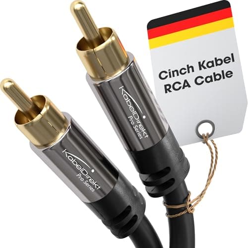Image of KabelDirekt – 1.5m – RCA/phono subwoofer lead cable, 1 to 1, audio/digital/video (coax cable, male/male cinch plugs, for amps/Hi-Fis, audio signals/composite video, 75 ohm, black)