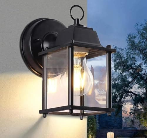 Image of EBION Outdoor Wall Lantern,Black Outdoor Wall Lights IP44 Waterproof, Aluminum Exterior Wall Sconce Light Fixtures with Clear Glass Shade,Outside Wall Lamp for Porch Front Door Patio Garden