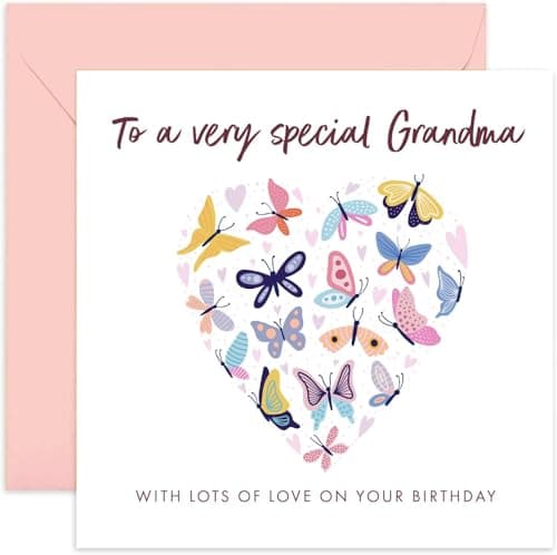 Image of Old English Co. Butterfly Hearts Special Grandma Birthday Card - 60th, 70th, 80th, 90th Grandma Adult Female Birthday Card for Her | Birthday Cards For Women | Blank Inside & Envelope Included