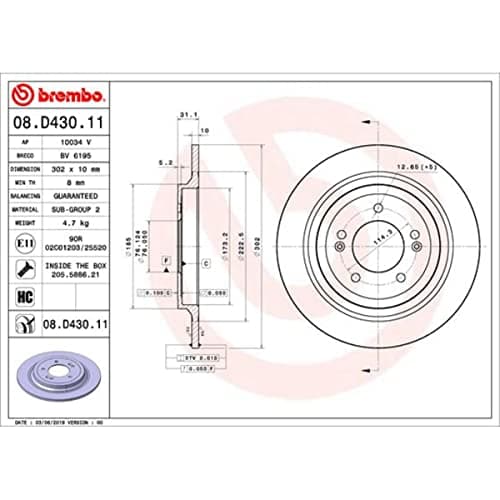 Image of Brembo 08.D430.11 Rear Brake Discs Full 2 x Diameter 302 mm