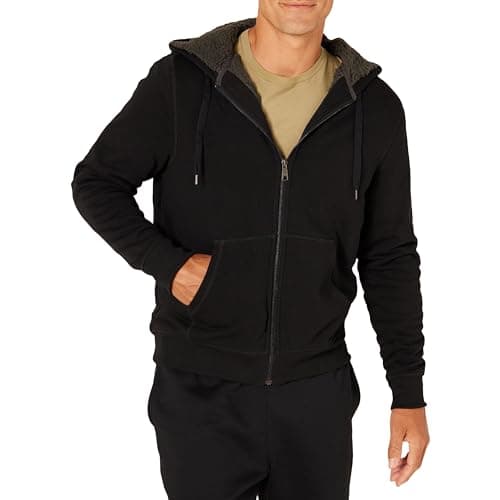 Image of Amazon Essentials Men's Sherpa-Lined Full-Zip Fleece Hoodie, Black, XL