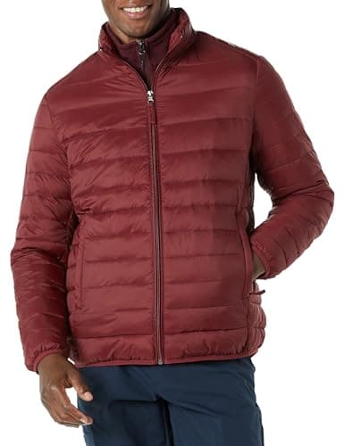 Image of Amazon Essentials Men's Packable Lightweight Water-Resistant Puffer Jacket (Available in Big & Tall), Dark Red, L