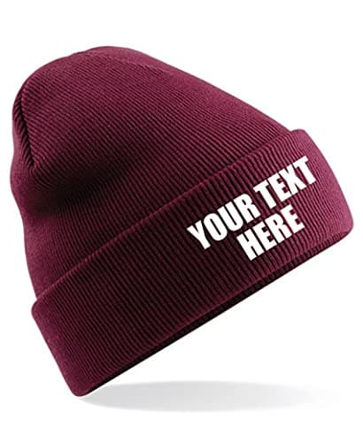 Image of Personalised New Embroidered Beanies Workwear Knitted Beanie Hat Custom Beanie Workwear Your Text Logo Embroidery (Burgundy)