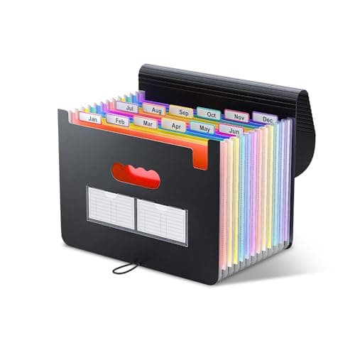 Image of ThinkTex Accordion‌ File Organiser, 12 Pockets Expanding File Folders, Portable Monthly Bill Receipt Organiser, Colorful Tabs, Letter/A4 Size