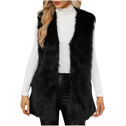 Image of Women Faux Fur Gilet - Plush Fluffy Sleeveless Coats, Ladies Elegant Furry Waistcoat, Lightweight Comfy Soft Bodywarmer Vest, Winter Warm Thermal Jacket, Open Front Outwear Cardigan, Solid Color S-3XL