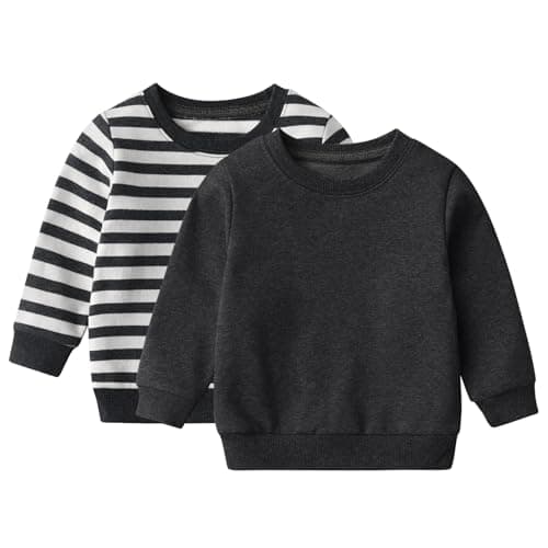 Image of Tearfuty Baby Boys Long Sleeve T Shirt Black + Striped Long Sleeve Top Pack of 2