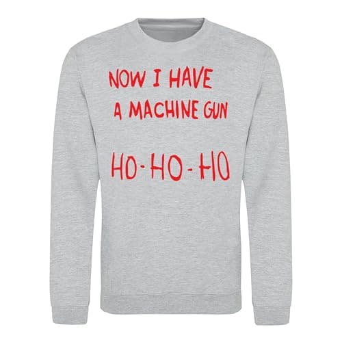 Image of Tee & Sympathy Ho Ho Ho Now I Have A Machine Gun Sweatshirt - Inspired by Die Hard (M) Heather Grey