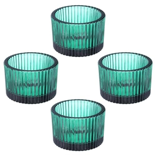 Image of PATIKIL 4 Pcs Tealight Candle Holder, Tea Lights Candle Holder Glass Votive Candle Holders Glass Candle Holders for Table Centerpiece Decor Wedding Dinner Party, Dark Blue