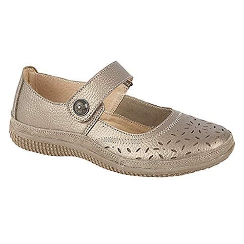 Image of Boulevard ALEX Ladies Extra Wide EEE Leather Velcro Mary Jane Shoes Bronze UK 6