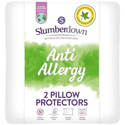 Image of Slumberdown Anti Allergy Pillow Protectors 2 Pack - Allergy UK Approved for Allergy & Asthma Sufferers, Anti Bacterial & Dust Mite Resistant - Breathable Quilted Cover, Machine Washable (50 x 75cm)
