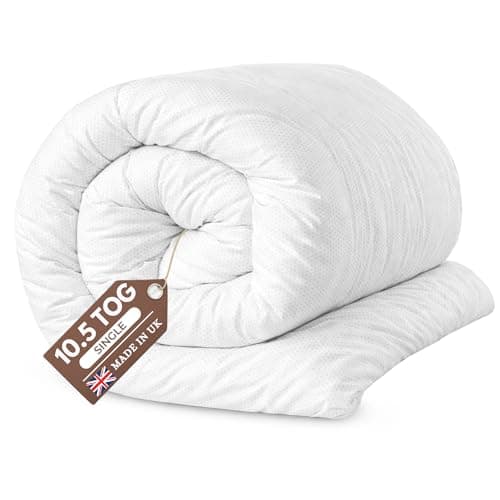 Image of Quality Beddings Single Duvet 10.5 Tog | Breathable Duvets for All Year Round Comfort | Anti-allergy Duvet with Hollowfibre Filling | Hypoallergenic UK-Made Quilt (Single, 135x200cm)
