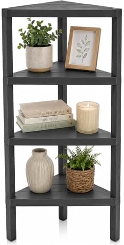 Image of DIVCHI 4 Tier Corner Shelf Triangle Space-Saving Freestanding Shelving Unit | Storage Shelves | Display Rack | Bookcase | Kitchen Stand | Living Room Organiser | Bedroom Bookshelf (Grey)