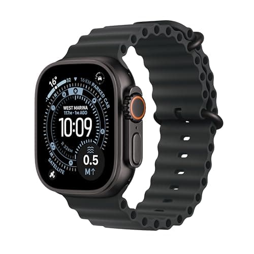 Image of Apple Watch Ultra 3 GPS + Cellular 49mm Premium Running and Multisport Smartwatch with Rugged Black Titanium Case with Black Ocean Band. Advanced Health and Fitness Tracking