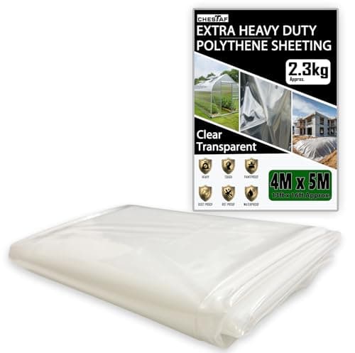 Image of Extra Thick Plastic Sheeting 2.3KG Heavy Duty 4M X 5M Clear Polythene Sheet Thickened Polytunnel Membrane Greenhouse Waterproof Garden Dust Sheet Gardening Grow Insulation Building Rubble Protection