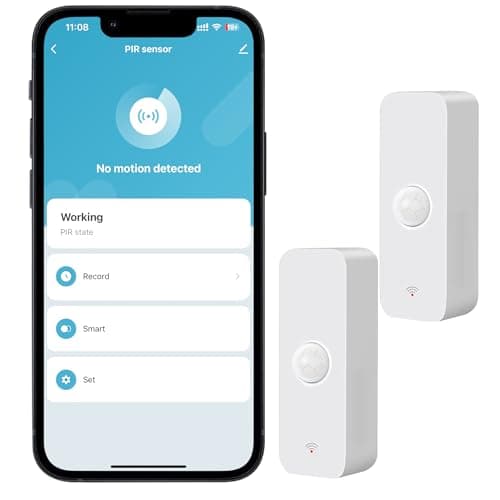 Image of PHOVOLT WiFi PIR Motion Sensor, Wireless Motion Detector, Infrared Movement Sensor Alarm, Smart Home Presence Sensor with Notification Alerts and Records, Works with Alexa, Google Assistant (2 Pack)