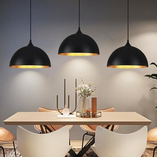 Image of LWYTJO Industrial Pendant Light 3 Pack, Black and Gold Hanging Lights, Kitchen Island Pendant Lights Fixture, Vintage Metal Lampshades Hanging Ceiling Light for Bedroom Living Room Restaurant Bar