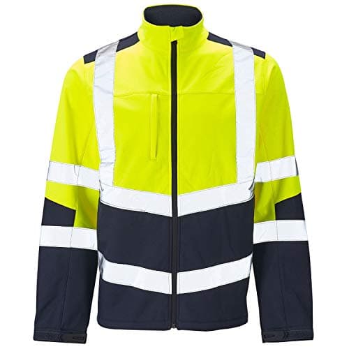 Image of Mens Softshell Jacket Hi Vis Viz High Visibility Reflective & Plain Water Resistant Shower Proof Rain Repellent Windproof Safety Site Coat Workwear Builder Work Wear Warm Top(Yellow/Navy,2XL)