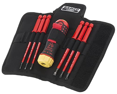 Image of Bahco 808061 Slotted & Phillips 6 Piece VDE Insulated Interchangeable Ratcheting Screwdriver Set