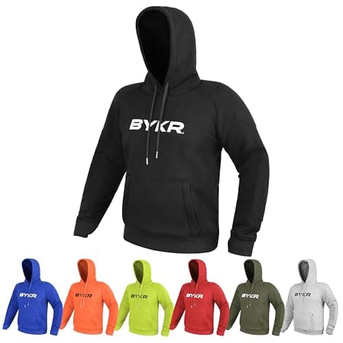 Image of BYKR Motorcycle Hoodie for Men & Women Biker Motorcycle Jackets Breathable Motorbike Riding Sweatshirt All Weather CE Armored, Black, XXL