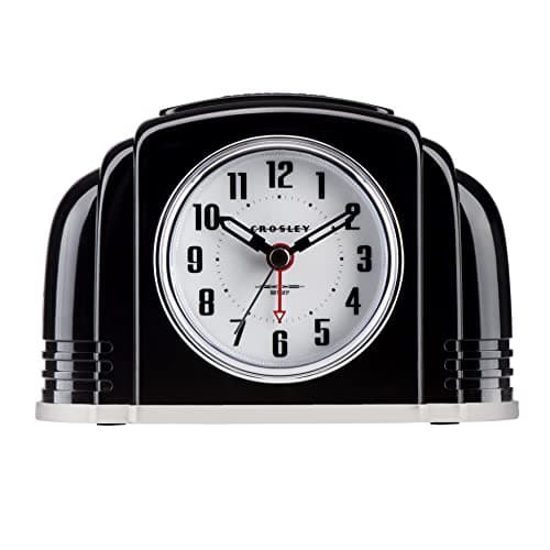Image of Crosley Vintage Art Deco Analog Alarm Clock, Quiet Ticking, Automatic Dimmable Smart Light, Simple Controls, (Black)