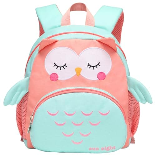 Image of Tokeya Kids Backpack Girls Boys, Toddler School Bags Kindergarten Schoolbag Children Casual Daypack Nursery Rucksack Waterproof Lightweight Cartoon Bookbag for Age 2-6 Preschool, Pink/Green Owl