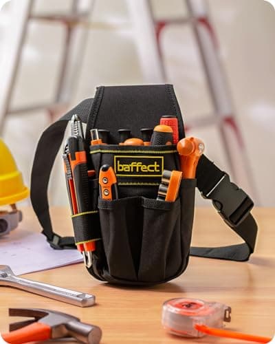 Image of Baffect Canvas Tool Pocket Pouch Belt Small Pocket Tool Bag with Adjustable Nylon Belt Heavy Duty Professional Waist Work Pouch for Electricians Technician-Black