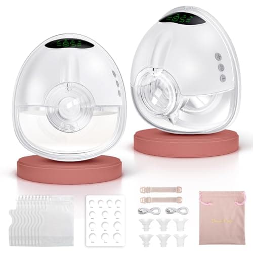 Image of Baemee Electric Breast Pump Hands Free, Wearable Breast Pump with 4 Modes 9 Levels Strong Suction, Low Noise, Portable Breastfeeding Pump with 17/19/21/24mm Flange, 2 Packs Silk White