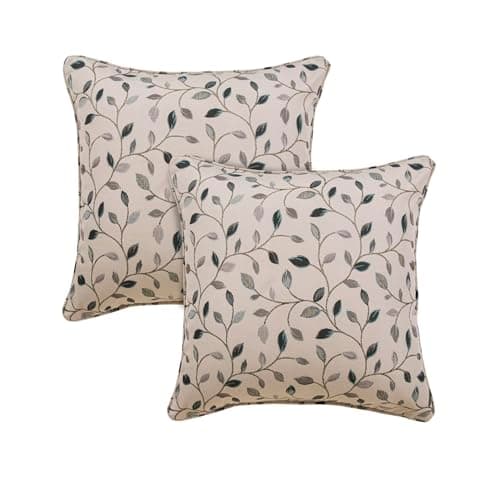 Image of always4u Floral Jacquard Cushion Covers Set of 2 Pillows Covers Home Decoration 45x45cm Classic and Durable For Sofas & Bedroom Blue Leaf 18 * 18 Inches
