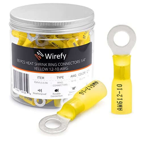 Image of Wirefy Heat Shrink Ring Terminals 1/4" - Marine Grade Terminal Connectors - Waterproof Eyelet Wire Connectors - Red 10-12 AWG - 90 PCS