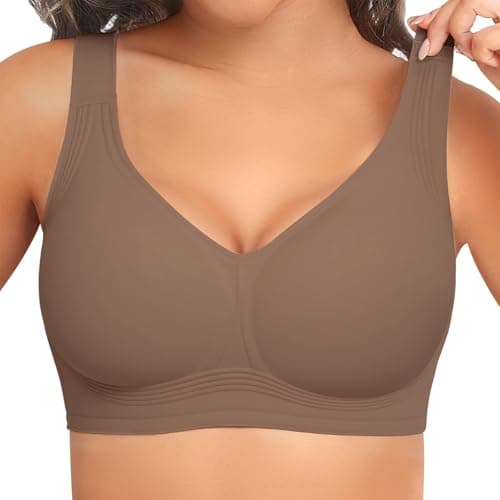 Image of PoseFree Jelly Bras for Women Non Wired Support Comfort Bra| Seamless Full Coverage Everyday Wireless Bra for Relaxed Fit Coffee L