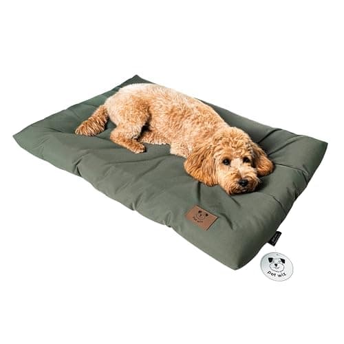Image of pet wiz Durable Waterproof Dog Bed for Crates, Home, and Travel | Long-Lasting Comfort, Available in Small, Medium and Large | Olive Green or Dark Grey (Olive, Medium (91 x 56cm))