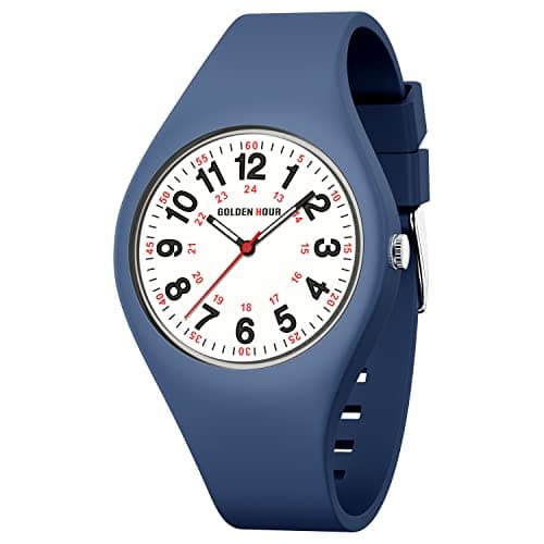 Image of GOLDEN HOUR Analog Unisex Watches Waterproof Sports Digital Ladies Watches for Men, Nurse Medical Professionals, Students, Boys, Girls - Time Glowing Easy to Read Dial, Silicone Strap Womens Watch