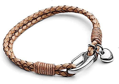 Image of Natural Leather Heart Charm Bracelet, 2-Strand Leather Bracelet for Women, 19.5cm, by Tribal Steel