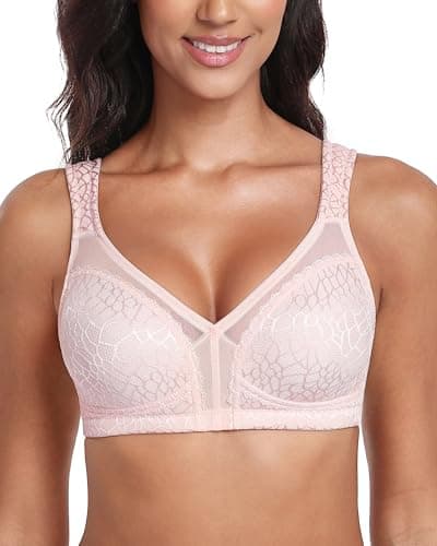 Image of Lemorosy Full Coverage Non Padded Wireless Minimizer Bra Women's Plus Size Underwear Comfort and Double Support for Large Bust(Pink,34DD)